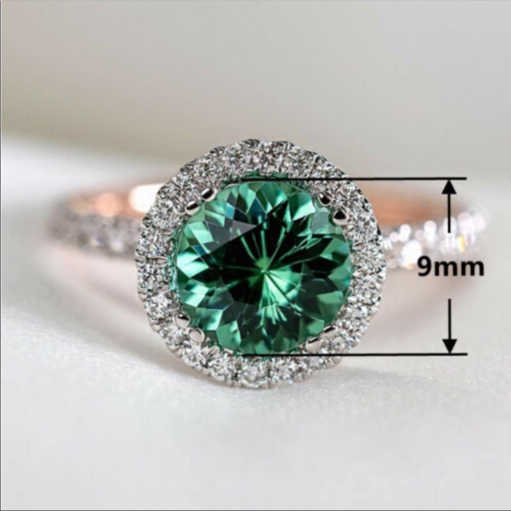 18K Gold Plated Emerald Halo Ring, CUTE RING, SHINY RING. - Picture 3 of 5